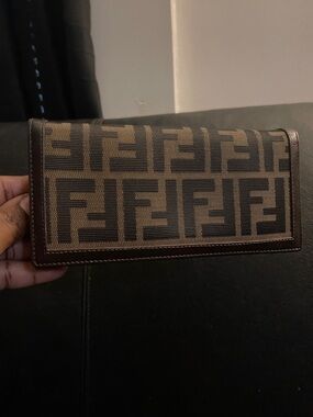 Vintage Fendi Brown Zucca Continental Canvas Long Bifold Wallet W/Entrupy COA